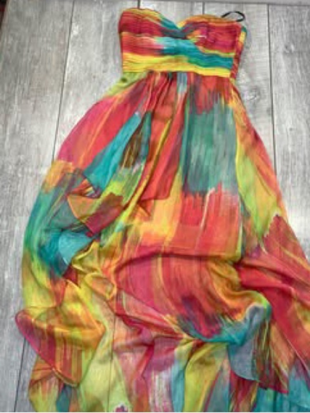 Laundry By Shelli Segal Multicolor Strapless Watercolor Chiffon maxi dress sz 4
